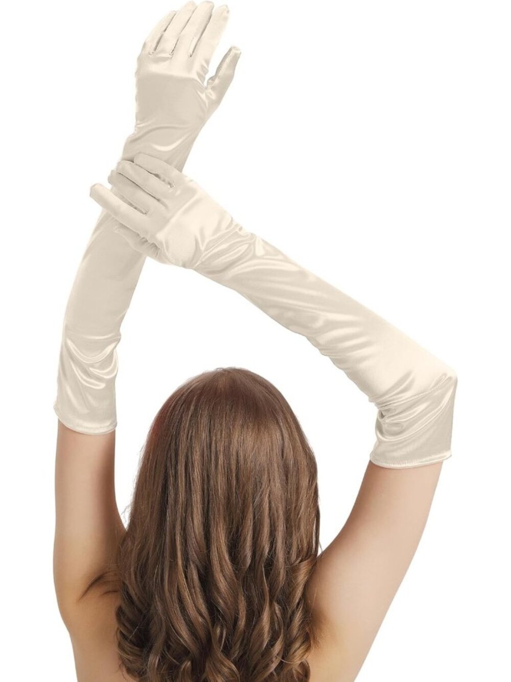 Women's Champagne Satin Opera Elbow Length 1920s Flapper Long Gloves Party